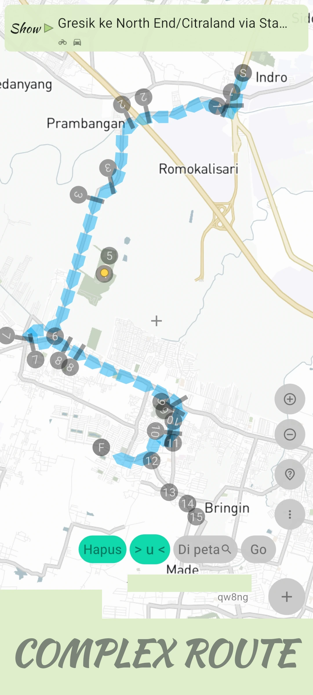 screenshot of complex route